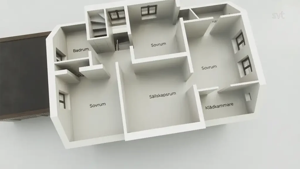 Stiligt - Utforska en detaljerad planlösning i 3D inspirerad av Limhamn - Husdrömmar, med märkta rum på svenska: tre Sovrum, ett Sällskapsrum, Badrum, Klädkammare och Entré.