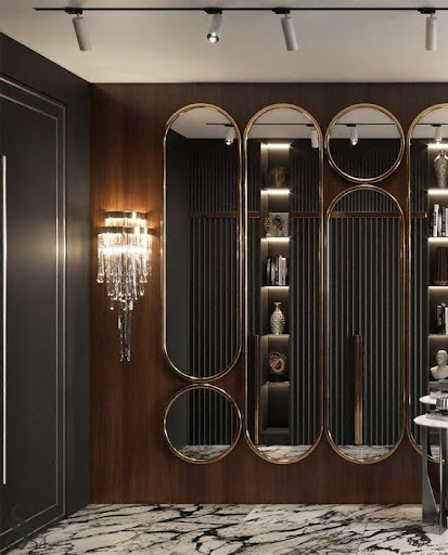 Stylish - A modern bathroom with marble floors and interior design.