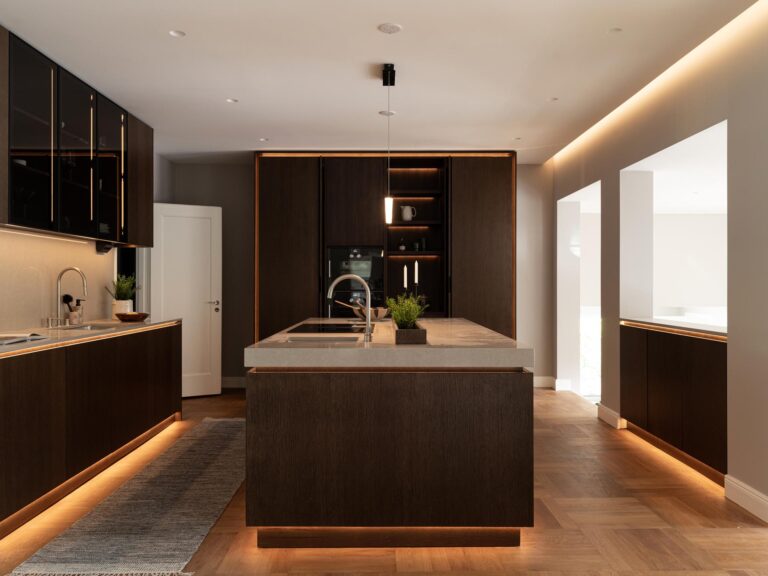 Wooden kitchen with pocket doors