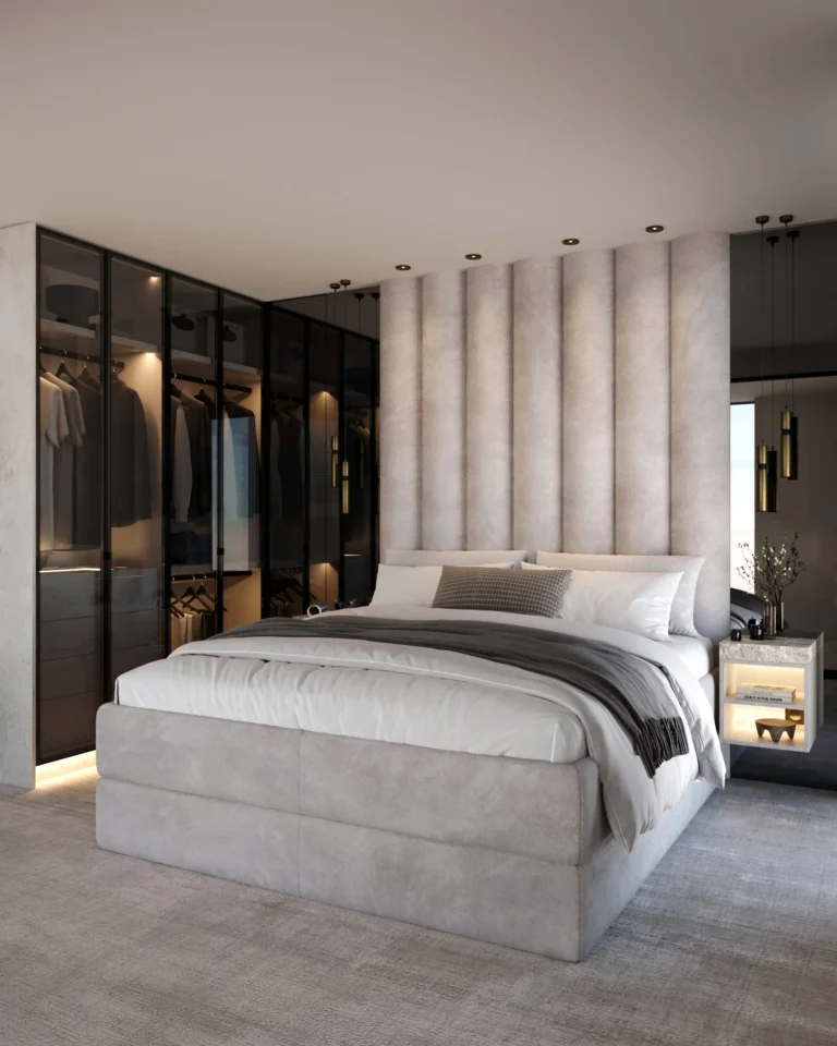 Luxurious master bedroom in Karlatornet