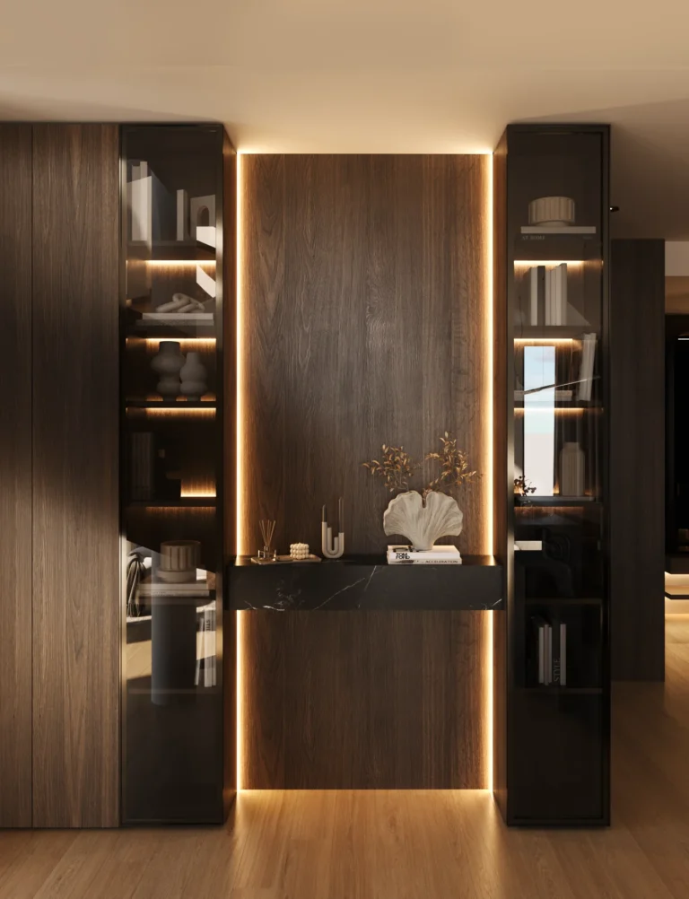 Modern bookcase with glass doors